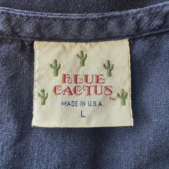 Vintage Blue Cactus Womens Large Dress Linen Blend Sleeveless Jumper Boho Black - Picture 11 of 12
